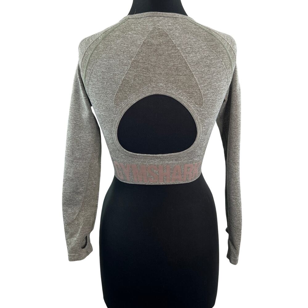 GYMSHARK Gray Crop Top Crew Neck Raglan Sleeve Thumb Holes Gym Yoga XS X-Small